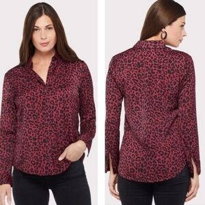 David Lerner New York Evereve Red Black Buttondown Blouse Size Medium